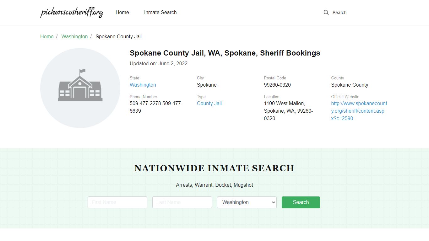 Spokane County Jail, WA, Spokane, Sheriff Bookings